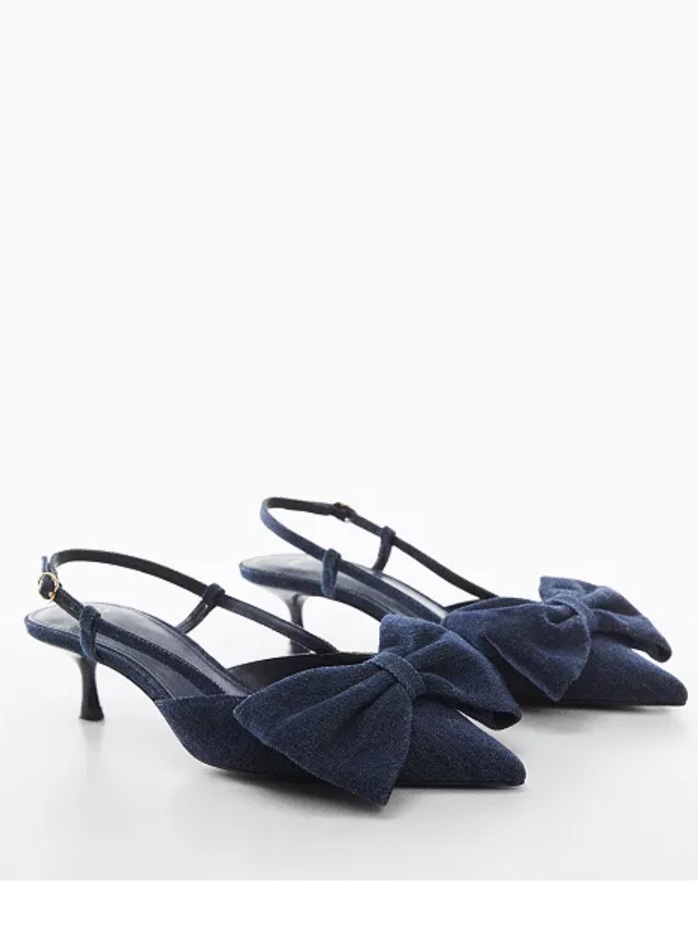 Women's Denim Bow Slingback Kitten Heel Pumps